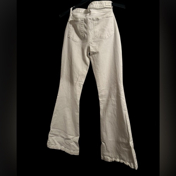 Paige Genevieve High Rise Wide Leg Flare Denim Jeans Crisp White - Picture 2 of 6